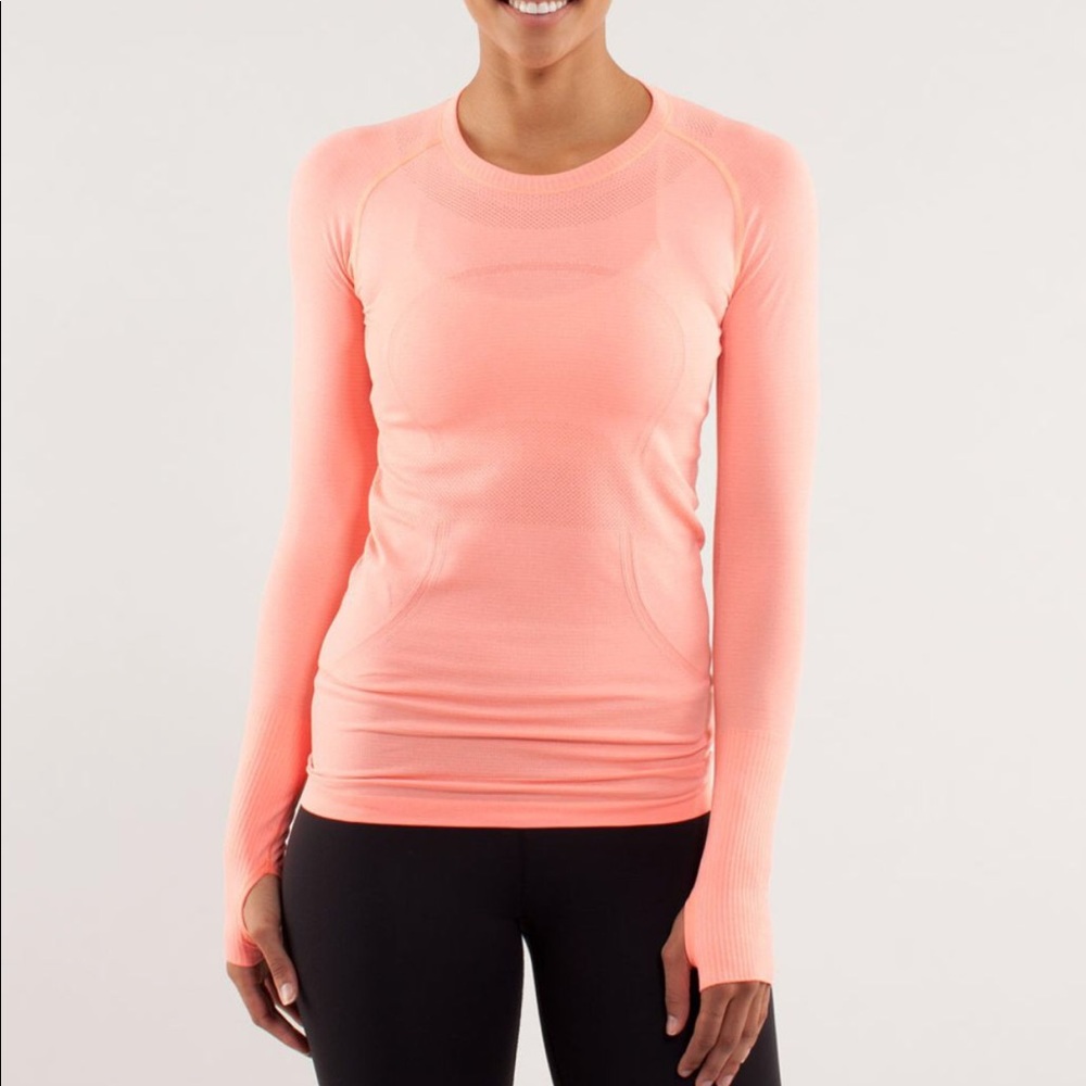 Lululemon run swiftly tech long sleeve shirt with them holes pop orange size 10